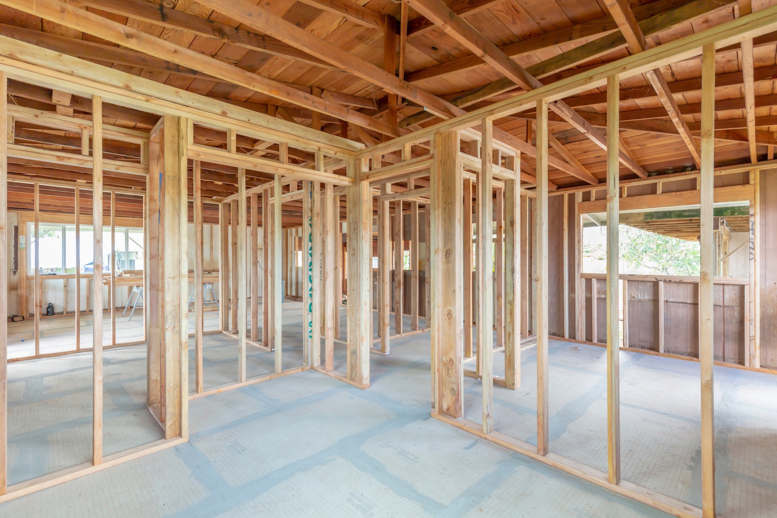 Interior wood framing during residential construction